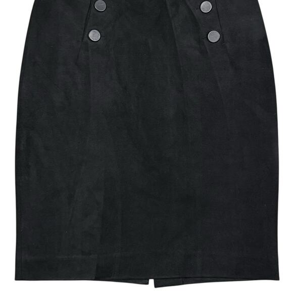 H&M Black Pencil Skirt Mid-Rise Knee Length Skirt Back Zip Buttons Womens Size 2 - Picture 5 of 10